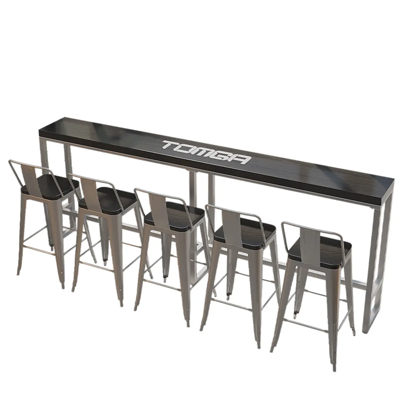 Steampunk Midnight Black Bar Table Set with Backless Stools