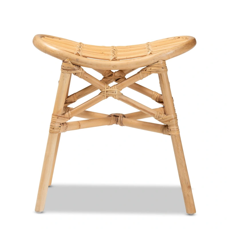 Elgon Modern Bohemian Natural Brown Rattan Footstool