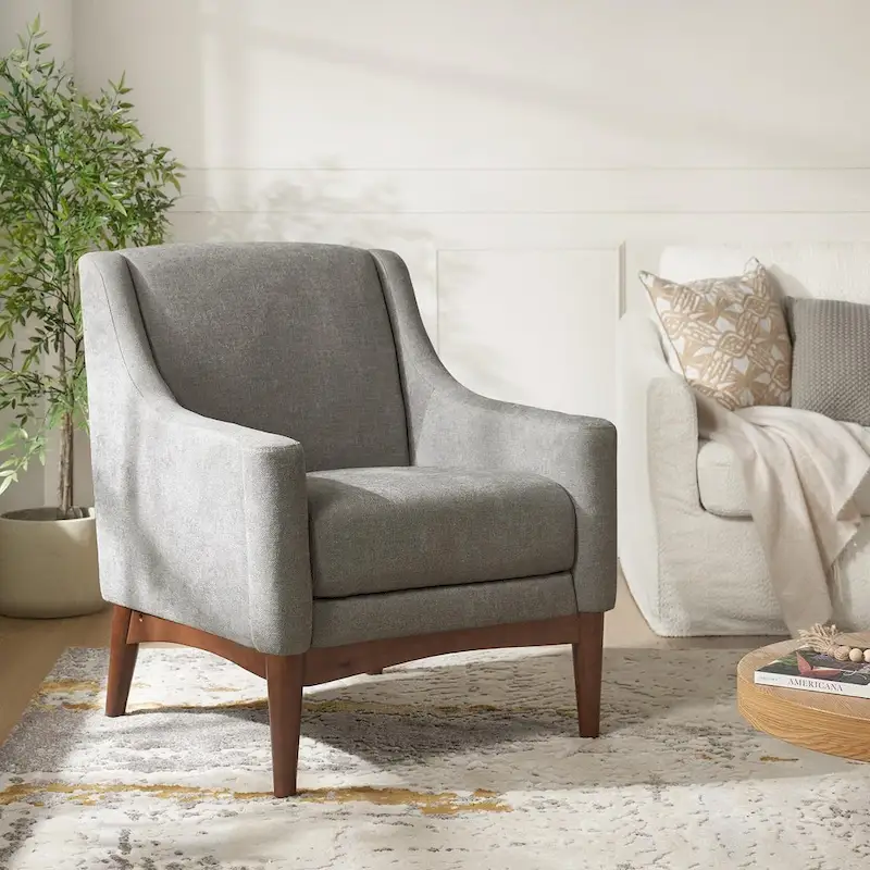 Francis Mid-Century Modern Upholstered Armchair with Sloped Arms and Solid Wood Legs