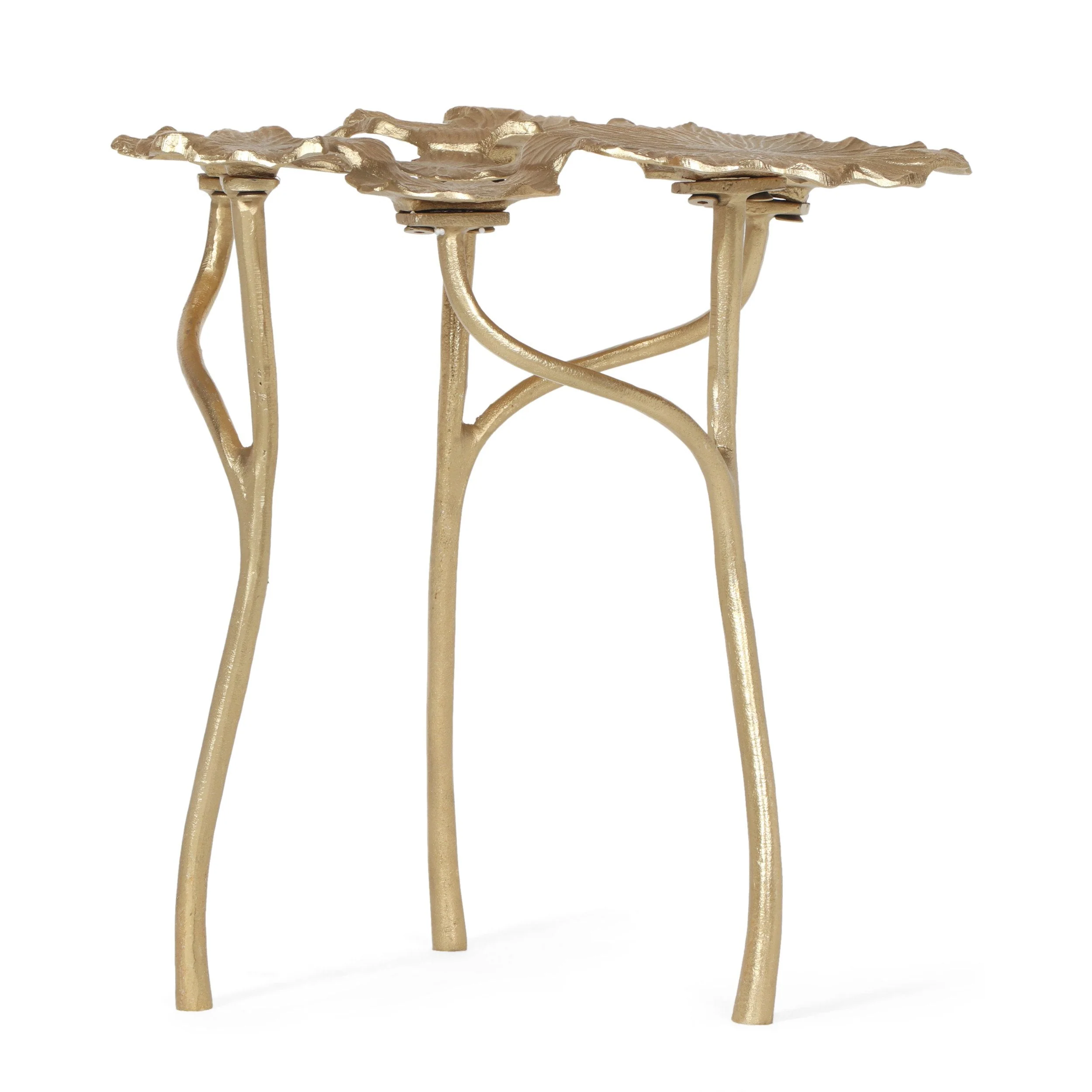 Boho Glam Handcrafted Aluminum Leaf Pad Accent Table - NH287413