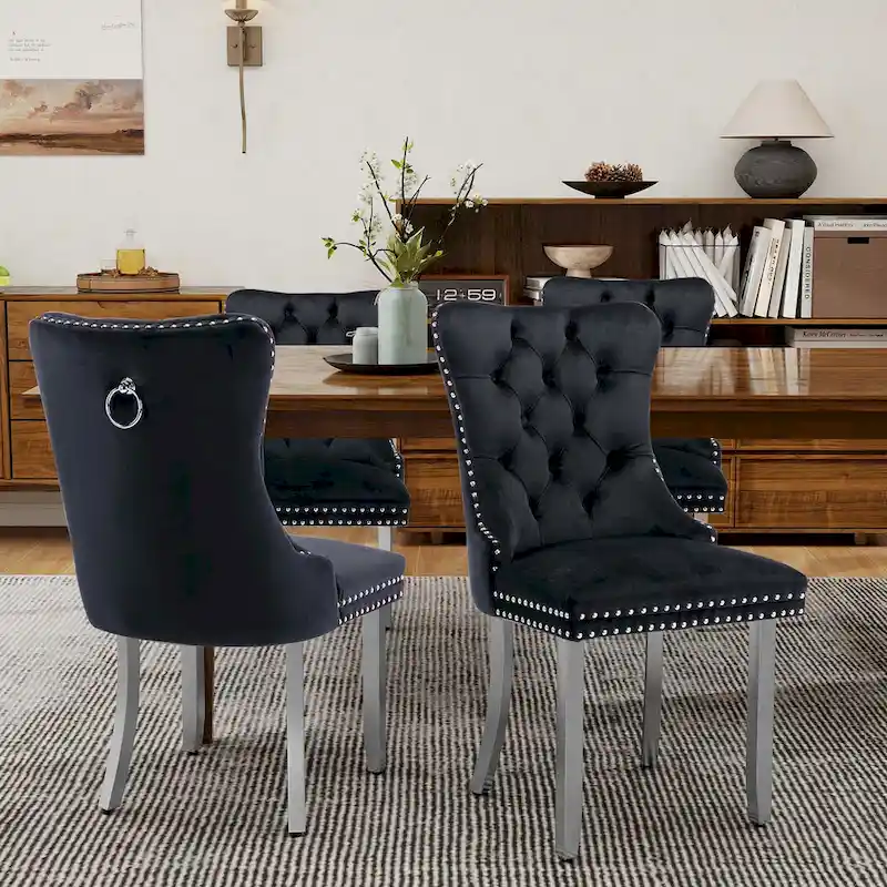 Velvet Dining Chairs Set of 2, Tufted Dining Room Chairs with Button Back, Nailhead Trim, Upholstered Kitchen Side Chairs