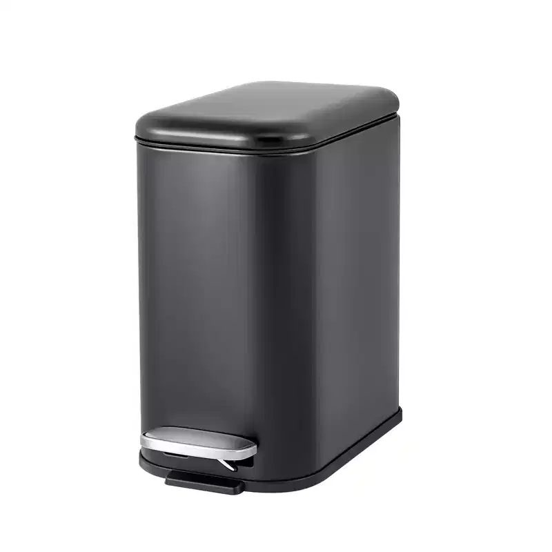 Slim Soft Close Stainless Steel Trash Can with Odor Seal Lid, Portable Handle, Step Foot Pedal, Compact Hands for Kitchen, Bathroom, Office, Bedroom