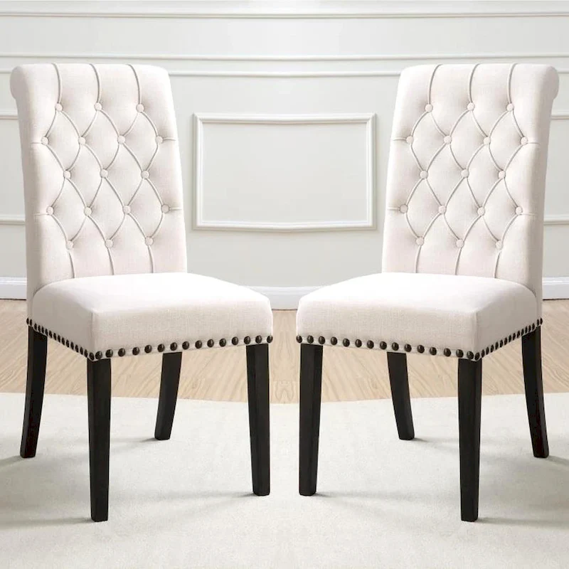 French Baroque Designed Dining Set with Button Tufted Chairs