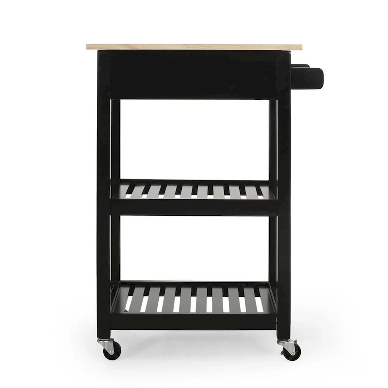 Compact Wooden Kitchen Cart with Wheels Shelves and Drawer by