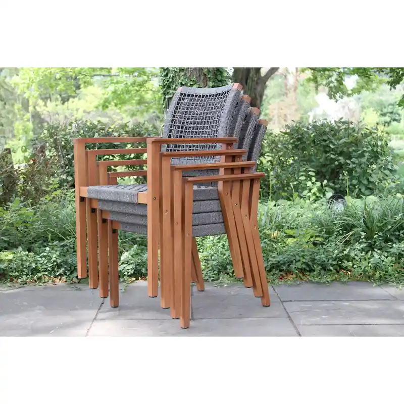 Eilaf 7-Piece Eucalyptus Dining Set With Stacking Rope Dining Chairs