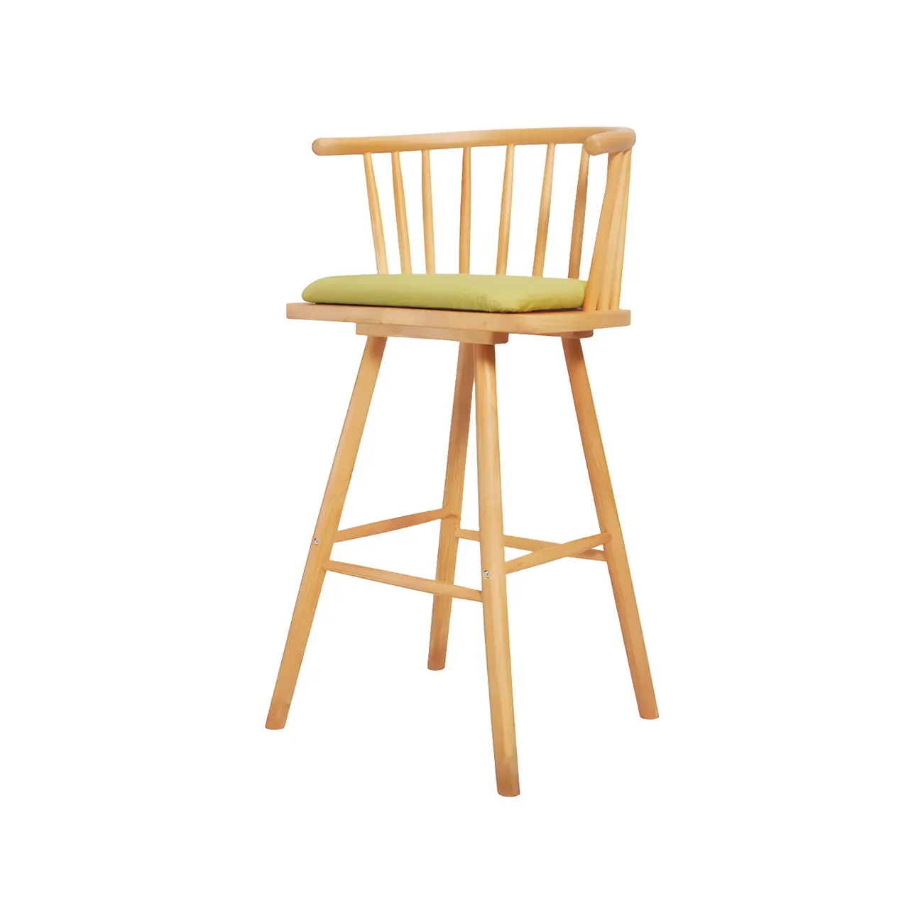 Traditional Wooden Low Back Bar Stool with Cushioned Seat