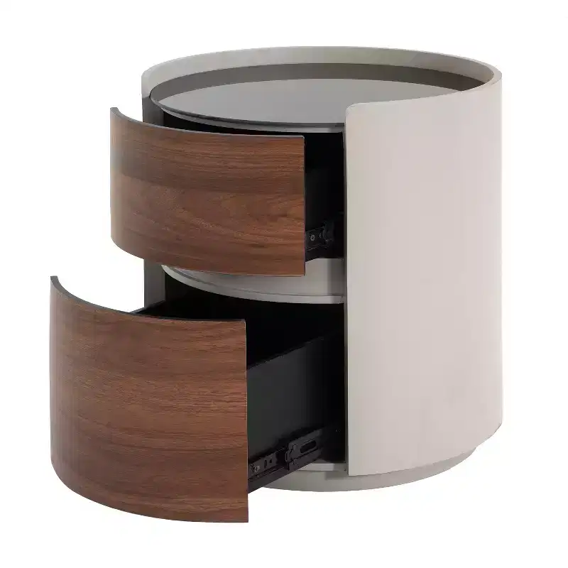 Christopher Knight Home Ariday Modern Round Side Table with Tempered Glass Top and Two Drawers