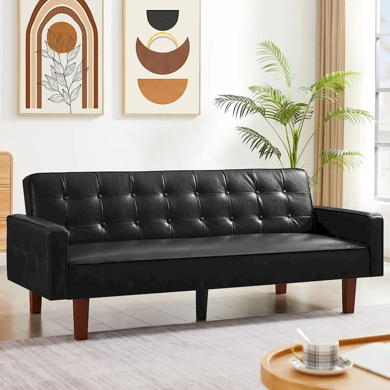 Black / Brown / White Convertible Futon Sofa Bed, 3-Seater