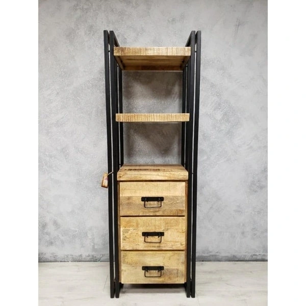 Handmade Mango Wood Tall Rack with Wood Drawers (India) - 71H x 23.75W x 15.75D