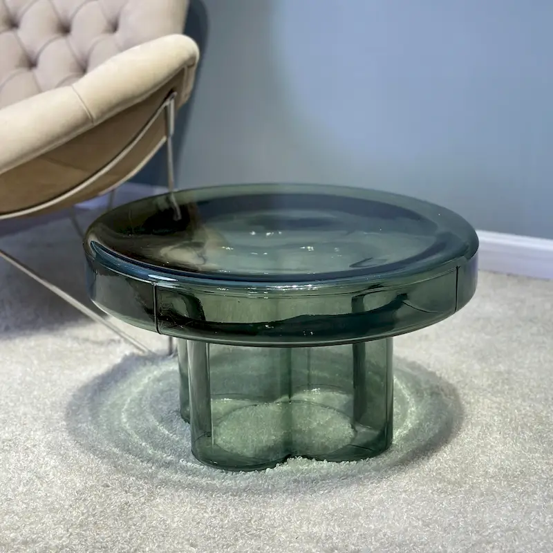 Modern Artistic Flower Glass Round Coffee Table Side Table