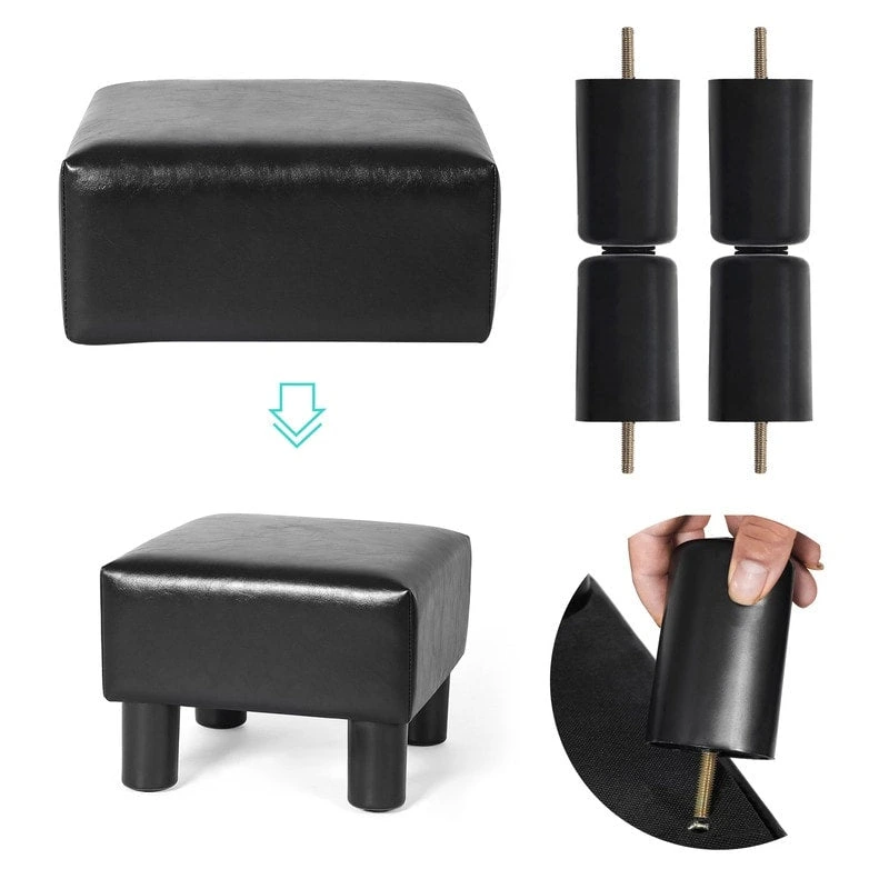 Adeco Footrest Stool Faux Leather Ottoman with Thick Upholstery