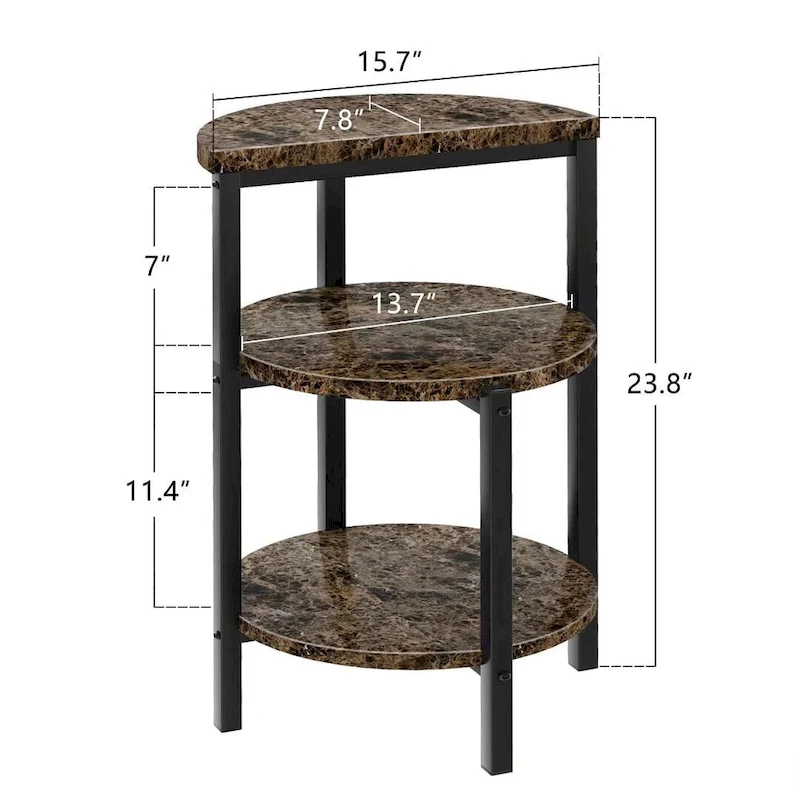 Modern 3 Tier End Table with Marble Tabletop