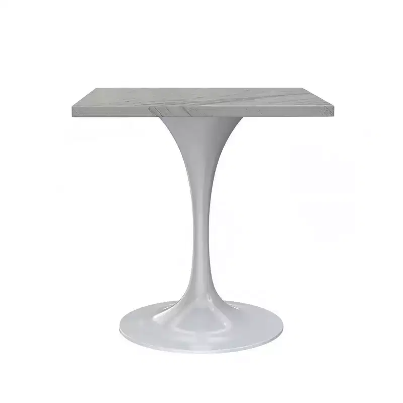 LeisureMod Verve 27 Square Dining Table - Modern Resin Top with White Steel Pedestal Base Accent Side Table for Contemporary Kitchen and Home