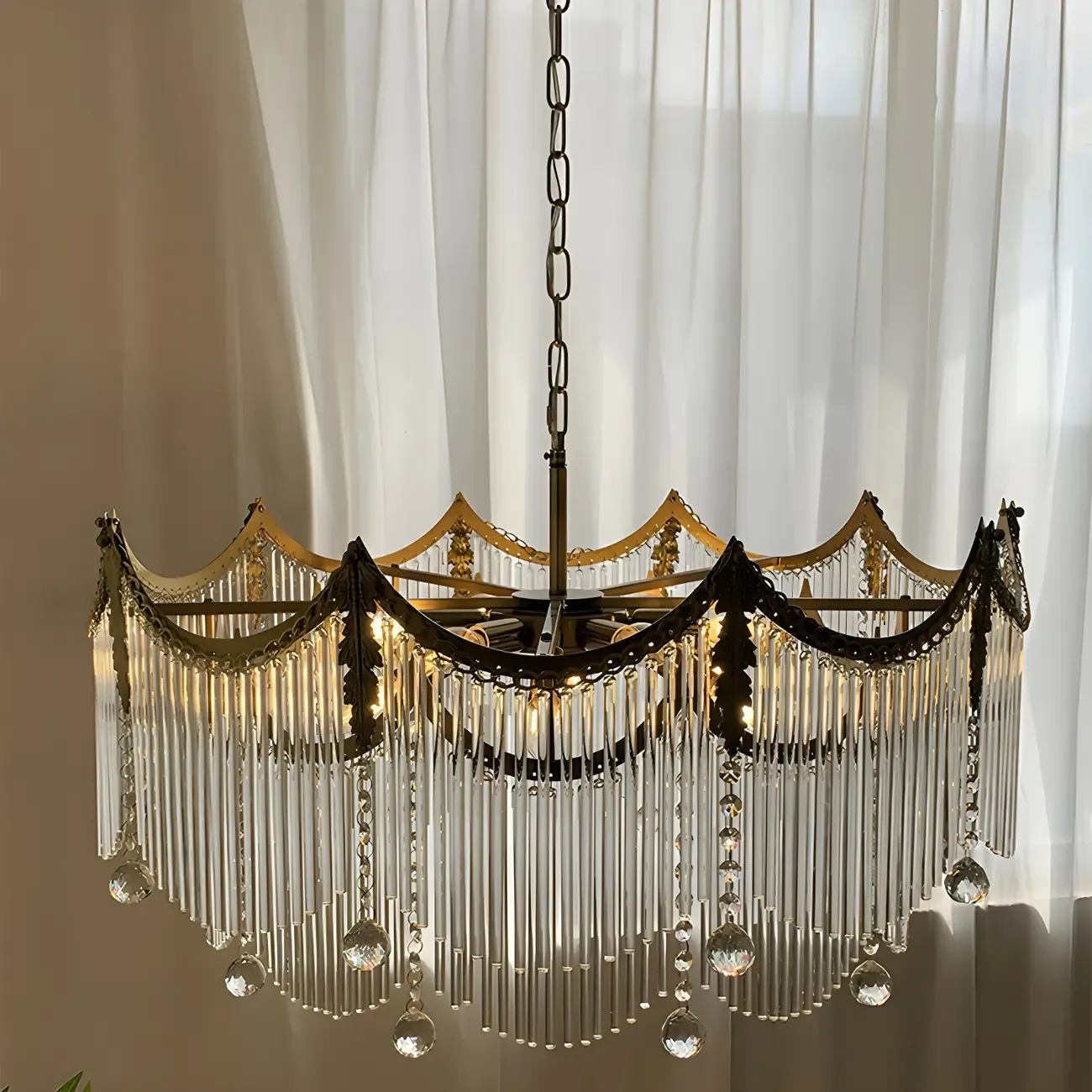 Elegant Clear Glass Crystal Comb Gold Metal Chandelier