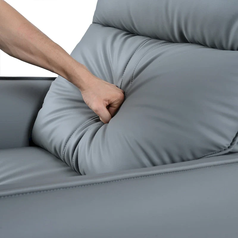 Blue-Gray PU Leather Swivel Glider Rocker Recliner with Pockets, Backrest