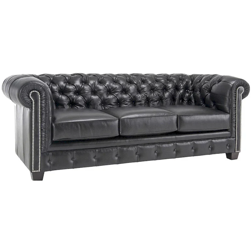 Hancock Tufted Black Italian Chesterfield Leather Sofa