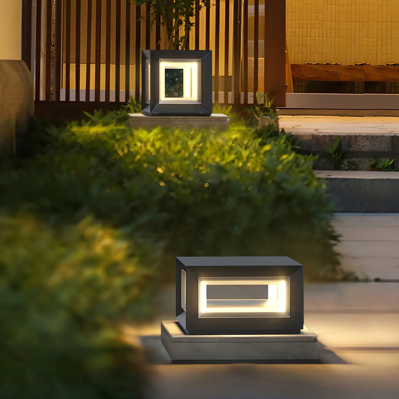 Modern Metal Black Geometric LED Post Cap Light