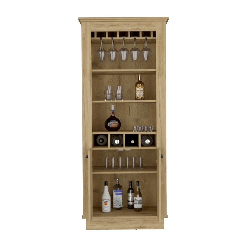 Bar Cabinet with 4-Bottle Wine Rack, Upper Glass Holder & Dual Door Storage
