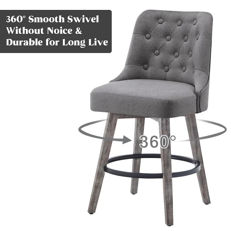 HOMYKA Tufted Swivel Bar Stool with Wood Grain Chair Legs Set of 2