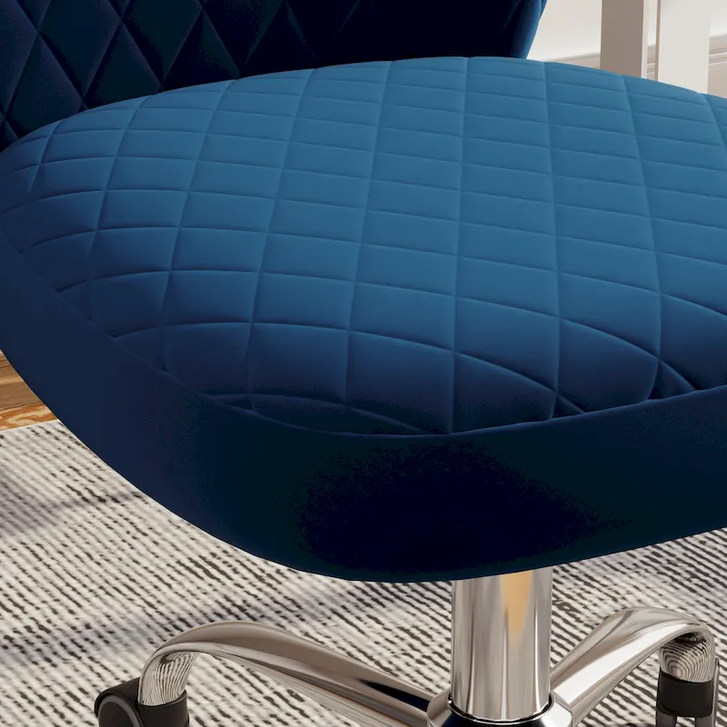 Blue/Grey/Pink/Beige Velvet Armless Swivel Office Chair, 1-Person