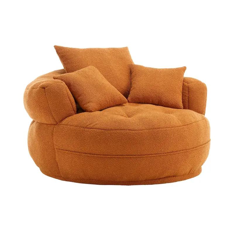 Oversized Round Fabric Lounge Chair with Curved Back