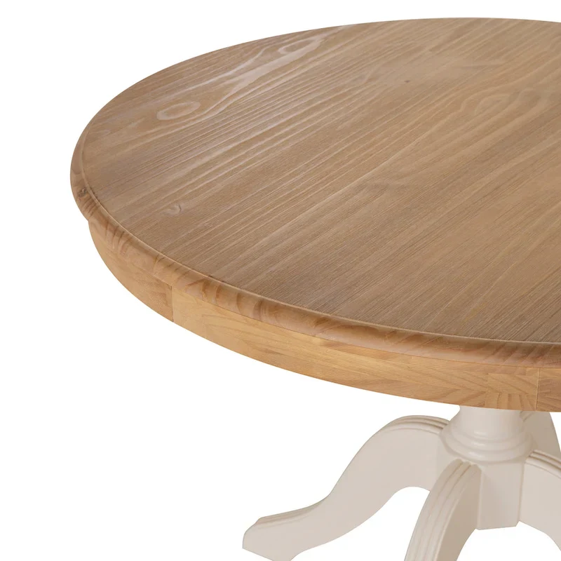 Round Pedestal Dining Table - Natural/White/Black, Solid Wood, Seats 4
