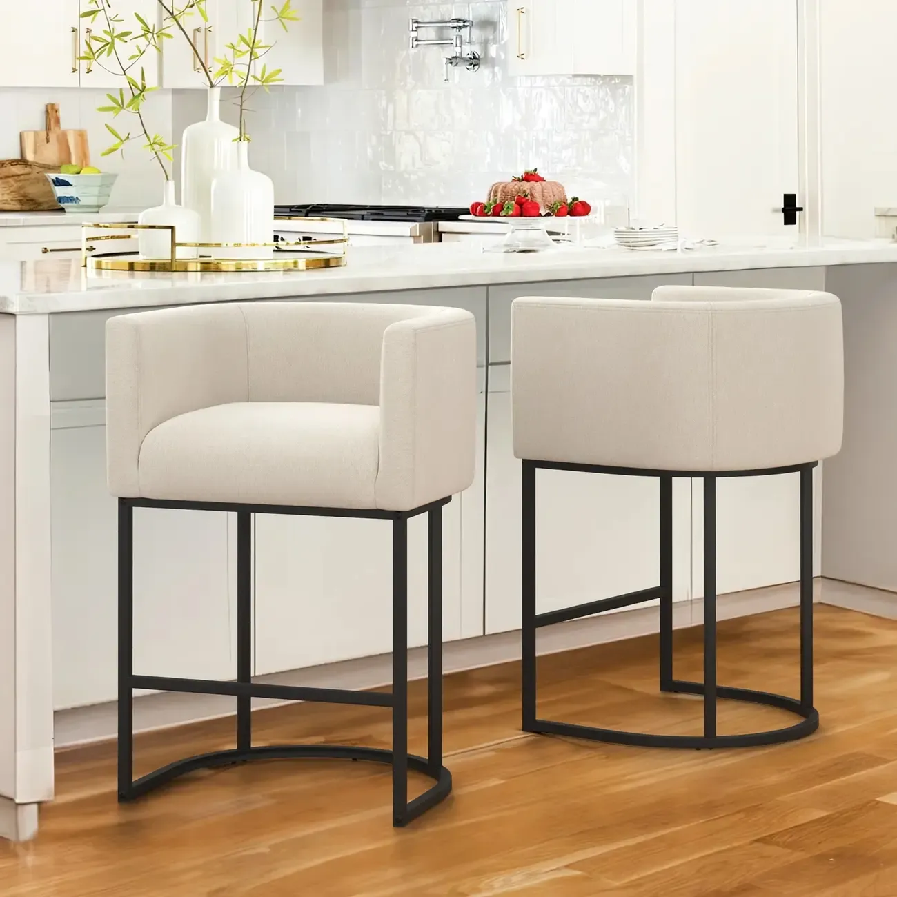 Modern Upholstered Barrel Back Counter Stools
