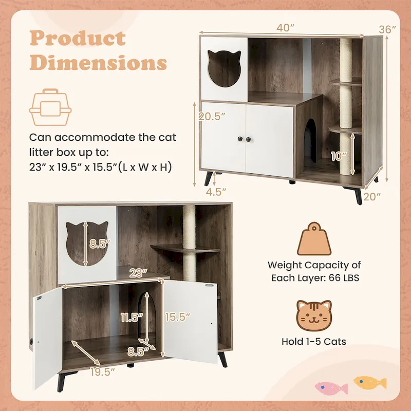 Cat Litter Box Enclosure 5-in-1 Enlarged Cat Litter Cabinet