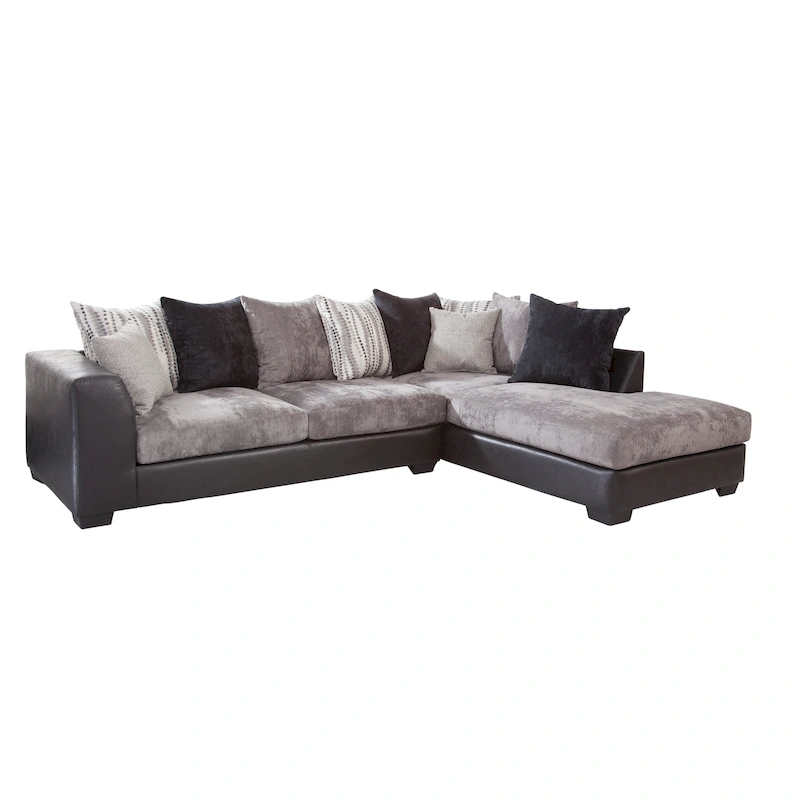 American Furniture Classics Casual Comfort Charcoal and Black, L Shaped Sectional Sofa with 8 Back Pillows and 2 Accent Pillows