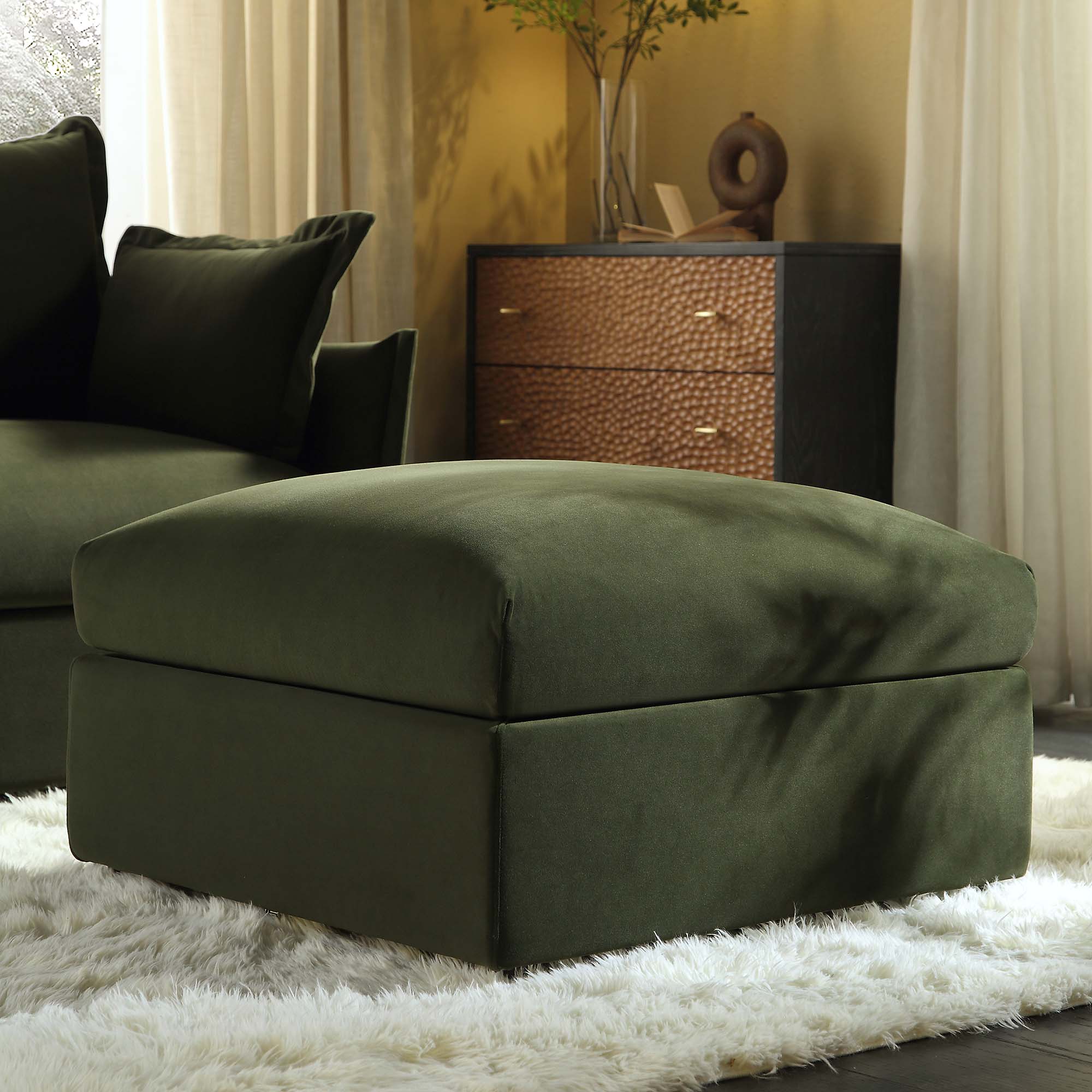 Moss Green Velvet Fabric Pouffe