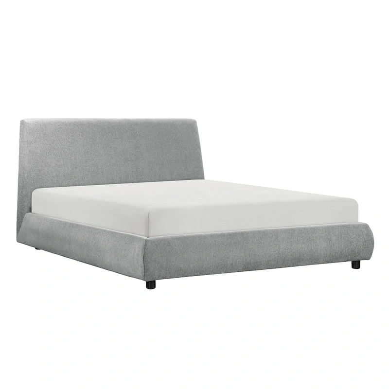 Ford Queen Size Platform Bed, Low Profile, Gray Chenille Fabric Upholstery