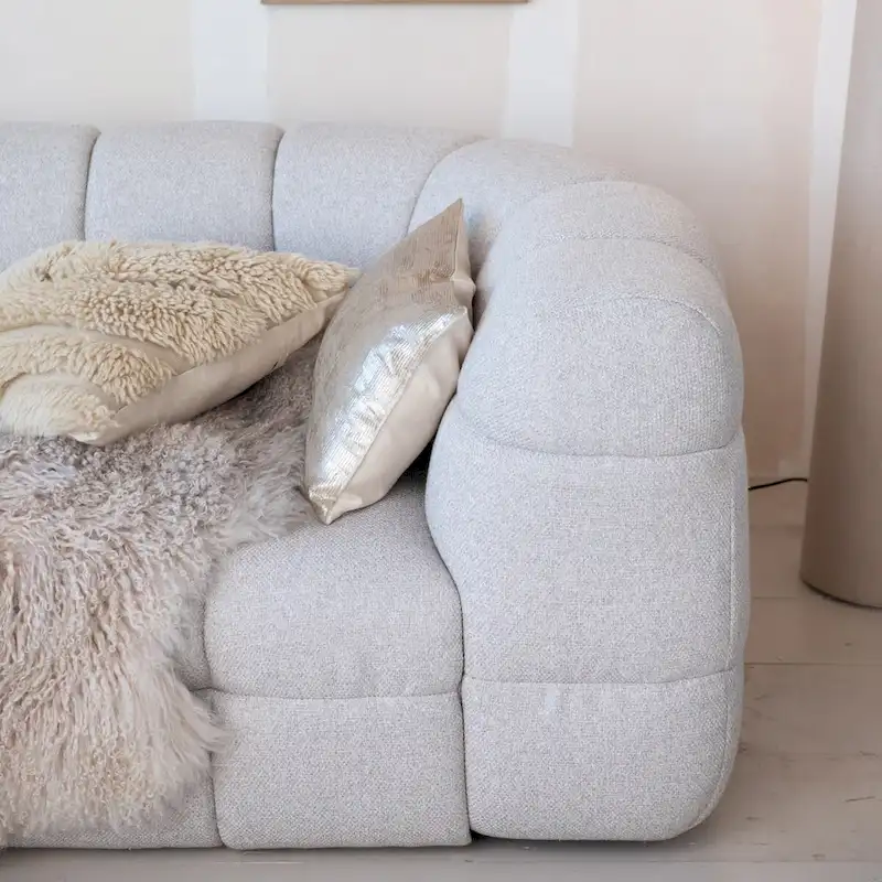 Grey Tufted Curved Sofa - 3 Seater