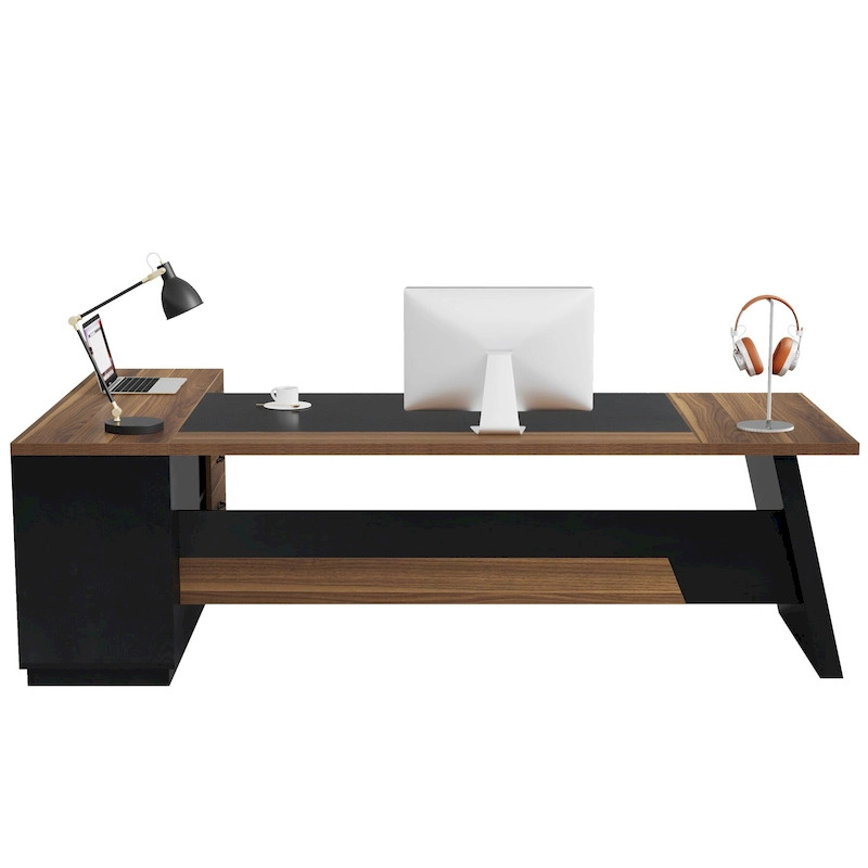 78.7-inch L Shaped Executive Desk with Drawers and Lateral File Cabinet