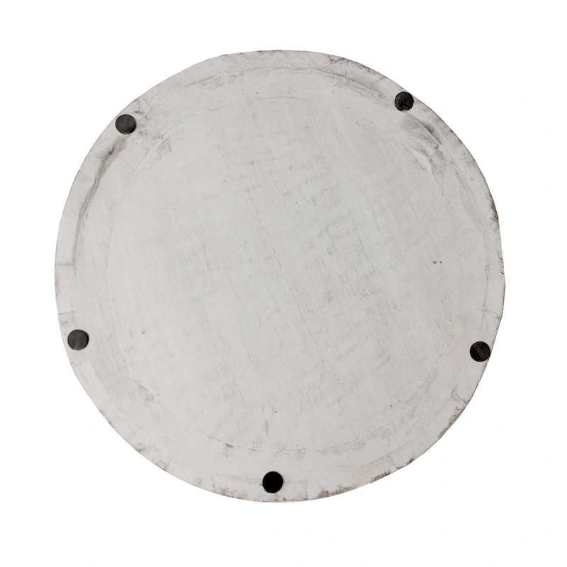 Serenity Side End Table with 16 Inch Round Top, In Antique White Mango Wood