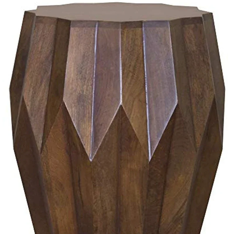 Dark Brown Wood Drum End Table, Single, 16.4
