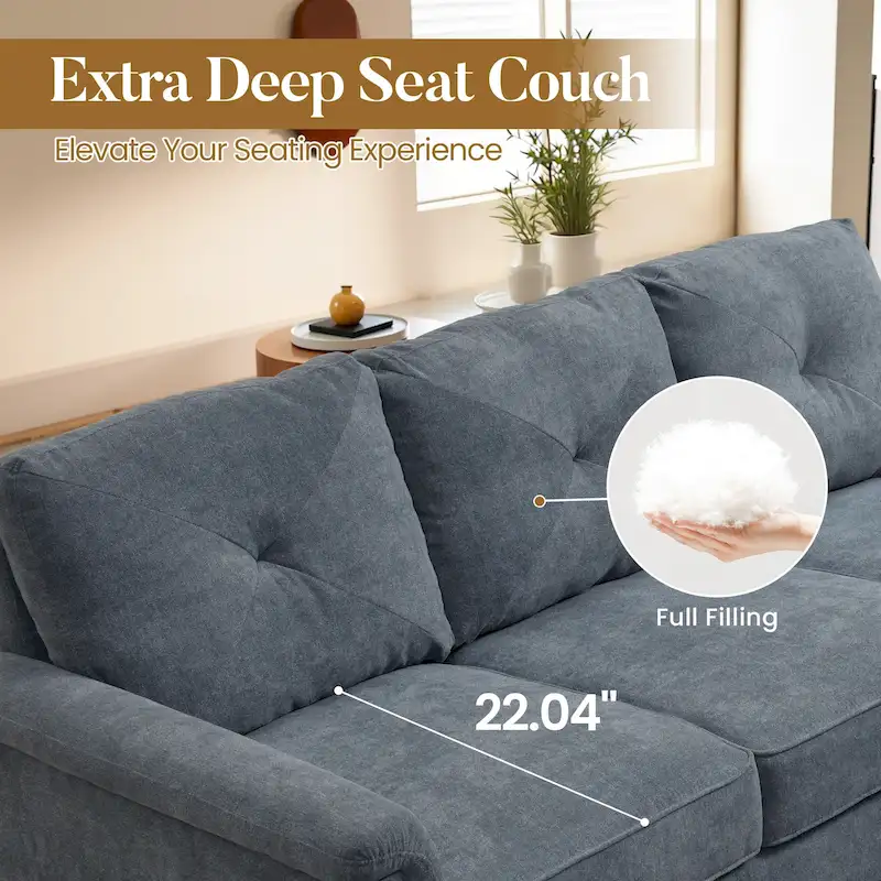 Mid-Century 3-Seat Upholstered Sofa with Wood Legs
