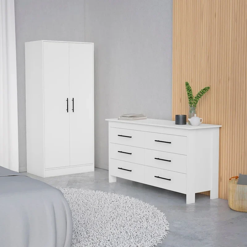 White 2-Door Armoire & 6-Drawer Dresser Bedroom Set
