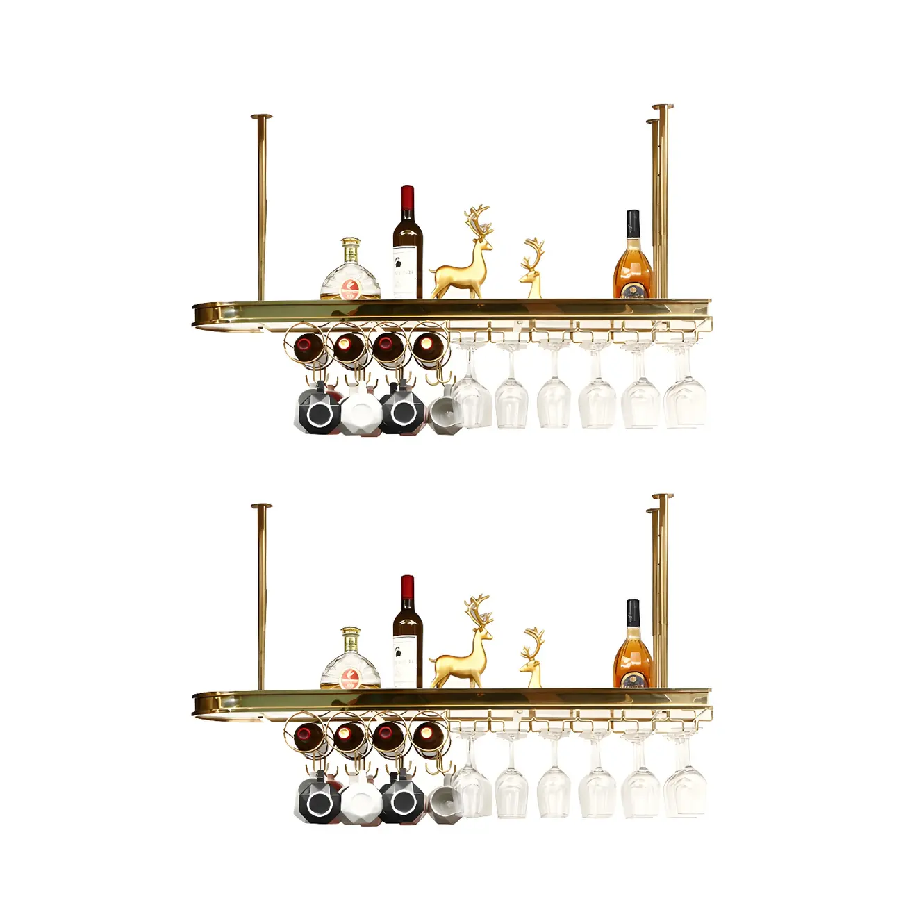 Modern Gold Metal Wine Rack with Glass Holder