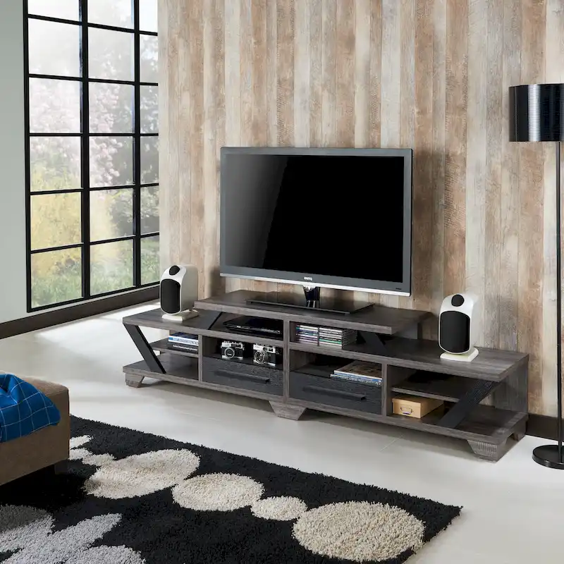 Modern Gray 82 Wide Open Shelf Tiered TV Stand by