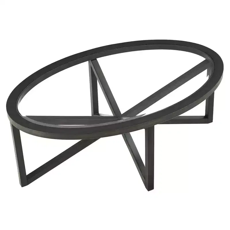 Coffee Table, Round Glass Coffee Table with Tempered Glass Top, Wood Tripod, Anti-Scratch Small Center Table for Living Room Office Apartment