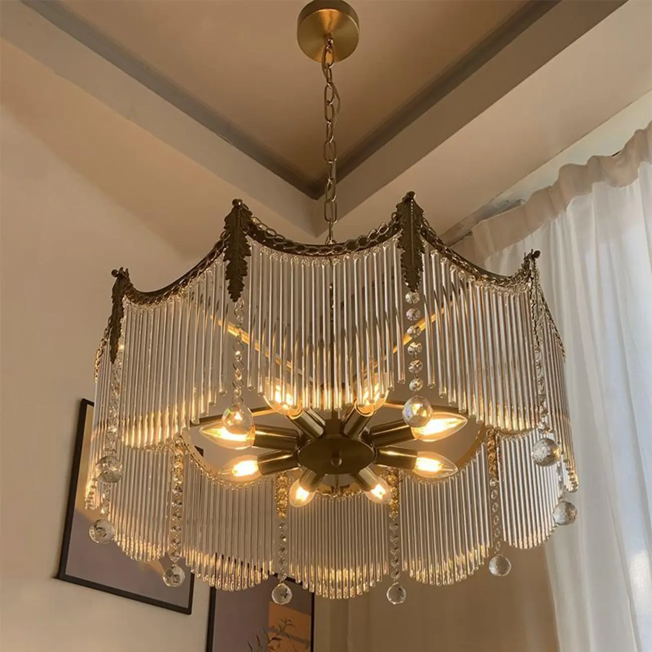 Elegant Clear Glass Crystal Comb Gold Metal Chandelier