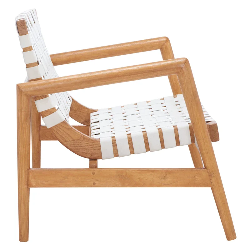 Natural Wood Leather Woven Accent Chair - Single Seat