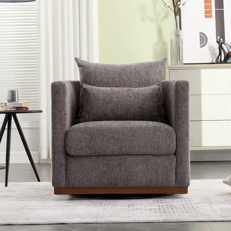Chenille Swivel Barrel Chair with Sturdy Metal Base and Ergonomic Design