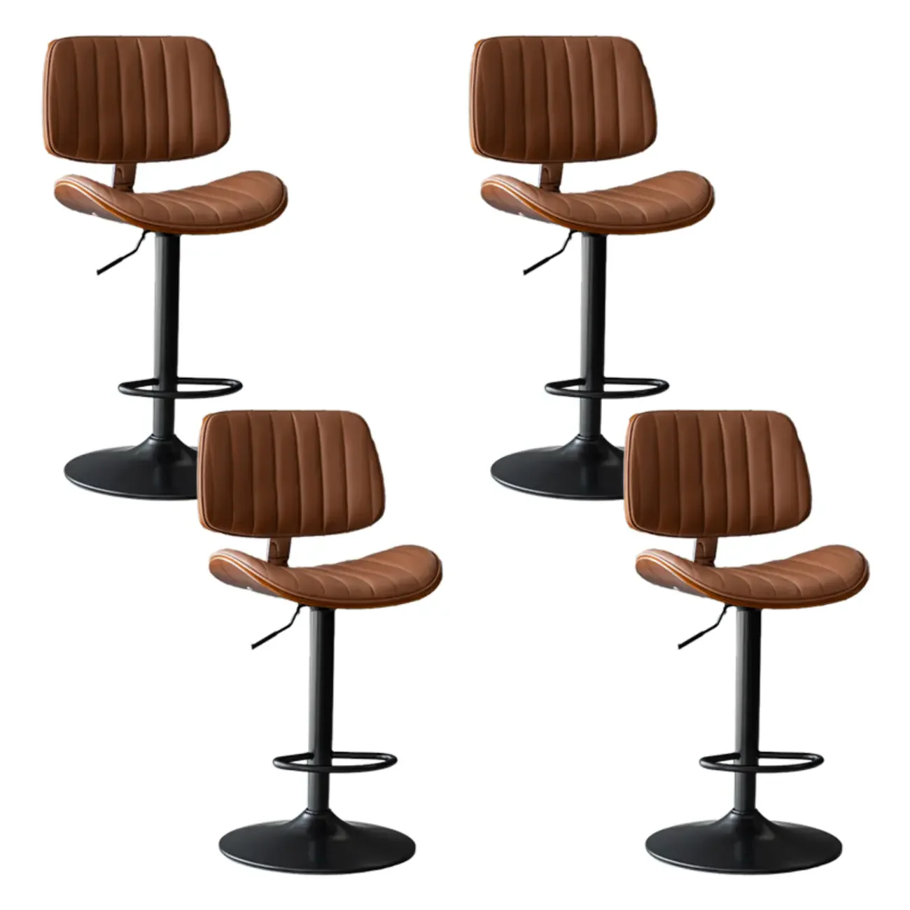 Adjustable Height Bucket Swivel Leather Bar Stool with Back