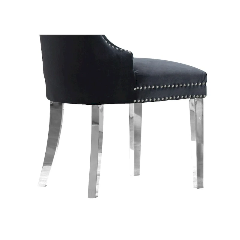 Wingback Button-Tufted Dining Chairs with Nailhead Trim & Steel Frame – Black / Grey / Cream / Navy Blue / White Faux Leather