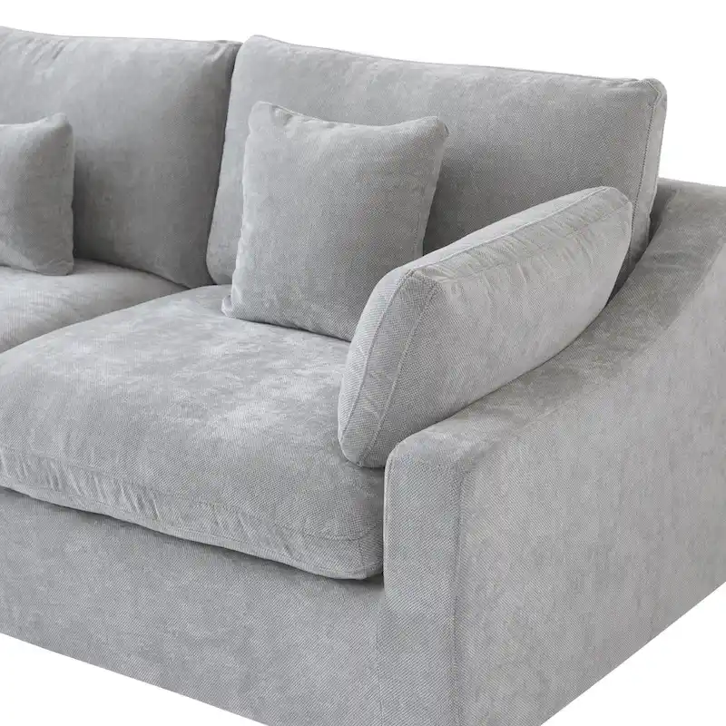 Classic Modern Linen Sectional Modular Sofa 3-Seater with 2 Ottomans, U-shaped Down Filled Cloud Couch with Cushions