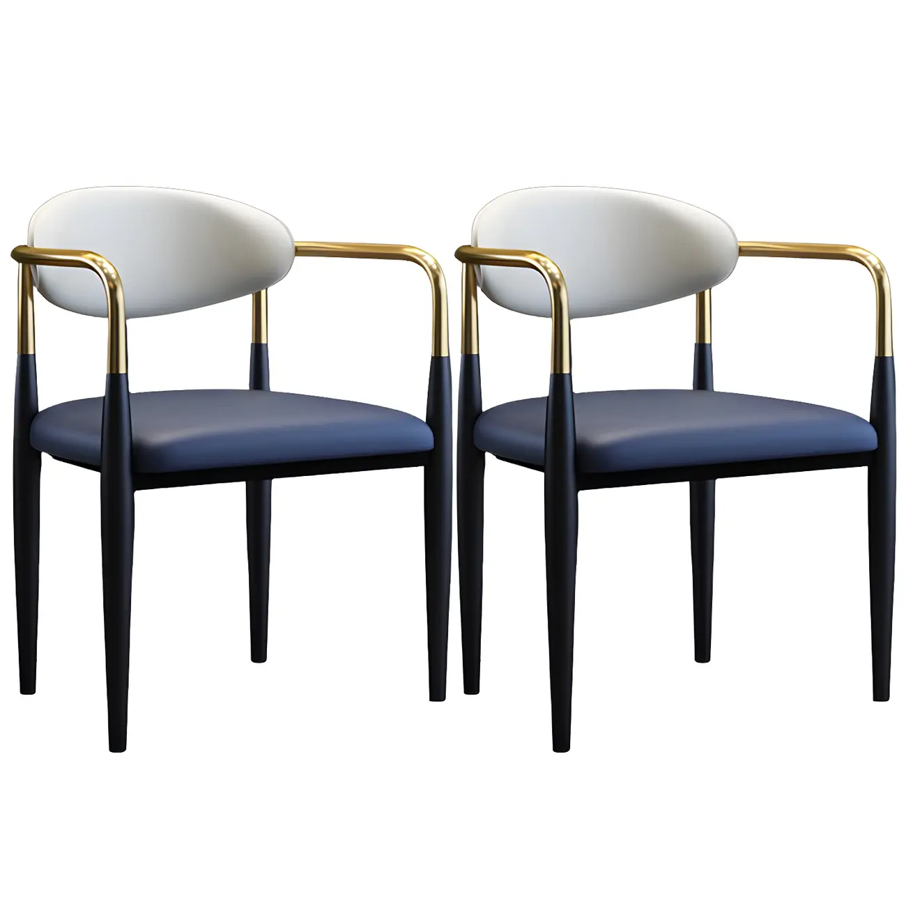 Curved Metal Legs Faux Leather Armrest Dining Chair