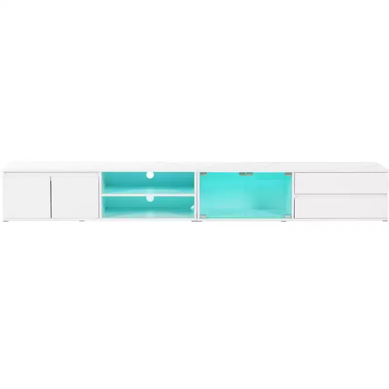 Homy Casa TV Stand with LED Lights and Storage Cabinets for Living Room or Entertainment Area, White