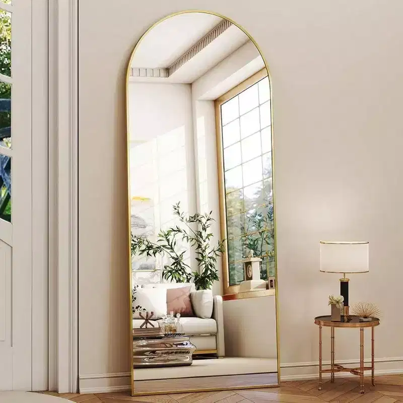 56 Inch Arched Full Length Mirror with Aluminum Alloy Frame Gold Standing Wall Mounted Floor Mirror Large Dressing Mirror