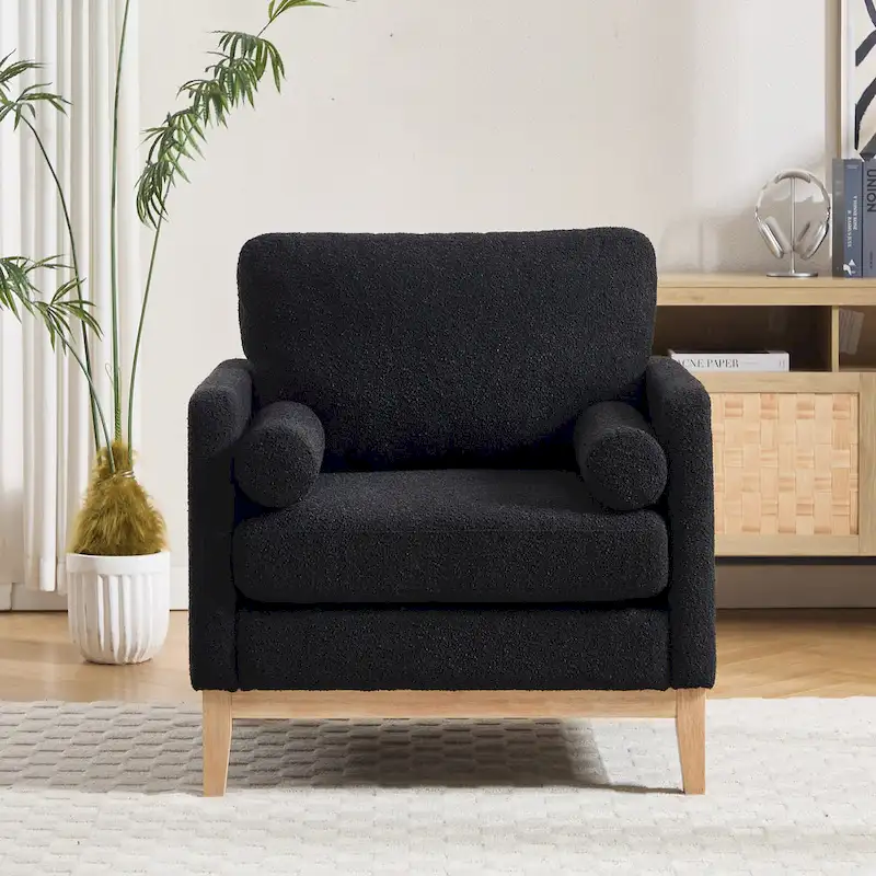 35.4 W Modern Reading Chair,Upholstered Accent Chair with Pillows and Wood Legs